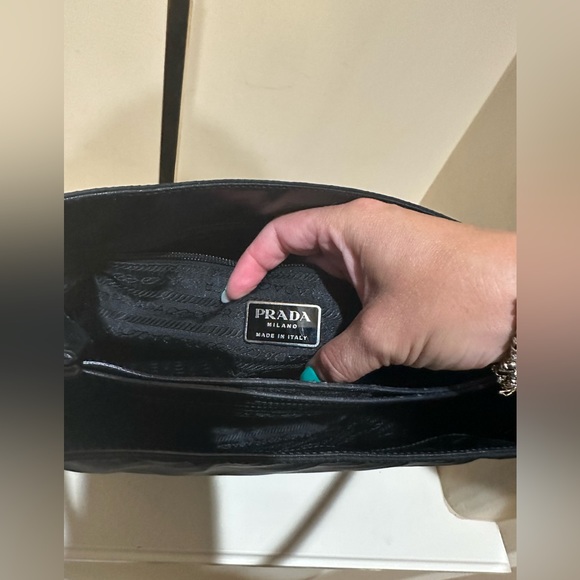 Prada Tessuto and Black Leather Metal Handle Bag - Picture 6 of 12